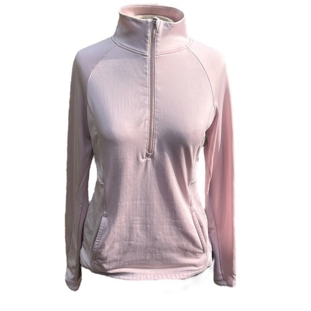 Apana quarter zip long sleeve pull over with thumb holes, light pink, small